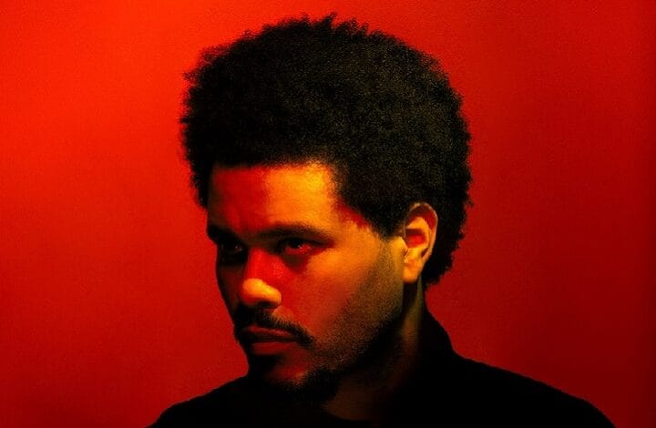Portrait of a man with short curly hair and stubble, looking to the left under red dramatic lighting.