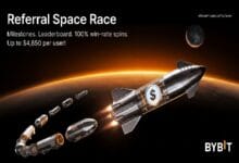 bybit 2 - Wilayah.com.my Promotional image for BYBIT's Referral Space Race with a rocket and spacelike journey, highlighting rewards up to $4,850 per user.