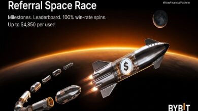 bybit 2 - Wilayah.com.my Promotional image for BYBIT's Referral Space Race with a rocket and spacelike journey, highlighting rewards up to $4,850 per user.