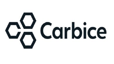 Carbice logo with three connected hexagons to the left of the word Carbice in dark blue letters