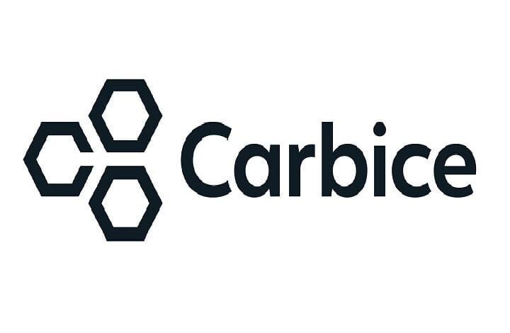Carbice logo with three connected hexagons to the left of the word Carbice in dark blue letters