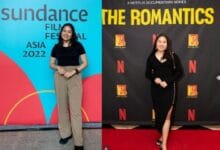 cheyenne tan emmy - Wilayah.com.my Woman posing in front of Sundance Film Festival Asia 2022 backdrop on the left, and in front of The Romantics Netflix banner on the right, at a festival venue