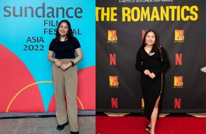 cheyenne tan emmy - Wilayah.com.my Woman posing in front of Sundance Film Festival Asia 2022 backdrop on the left, and in front of The Romantics Netflix banner on the right, at a festival venue
