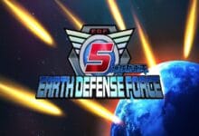 earth defense force 2 - Wilayah.com.my Earth Defense Force 5 logo with a winged badge and bold blue text, set against a space battle with Earth on the right.