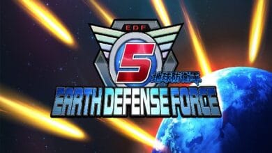 earth defense force 2 - Wilayah.com.my Earth Defense Force 5 logo with a winged badge and bold blue text, set against a space battle with Earth on the right.