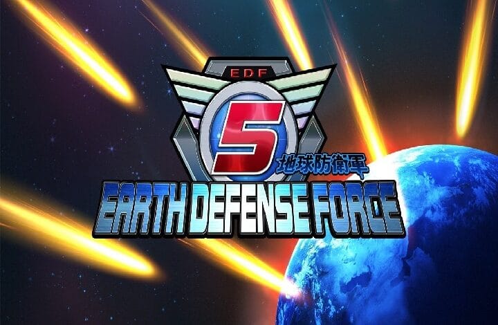 earth defense force 2 - Wilayah.com.my Earth Defense Force 5 logo with a winged badge and bold blue text, set against a space battle with Earth on the right.