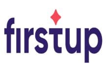 Firstup logo: lowercase 'firstup' in dark purple with a pink diamond accent above the letter i.