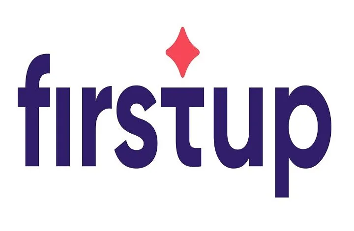 Firstup logo: lowercase 'firstup' in dark purple with a pink diamond accent above the letter i.