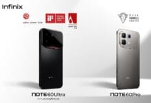 infinix note60 - Wilayah.com.my Two Infinix smartphones, NOTE60 Ultra (left) and NOTE60 Pro (right), displayed on a white background with design award logos above.