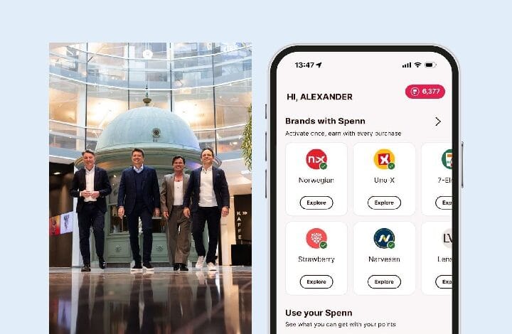 loyalty juggernaut 2 - Wilayah.com.my Four executives walk through a glass atrium beside a phone showing a Spenn app dashboard.