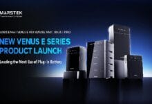 marstek batt 2 - Wilayah.com.my Marstek product launch banner featuring the Venus E Series plug-in battery lineup with bold blue text “NEW VENUS E SERIES PRODUCT LAUNCH” against a dark gradient background.