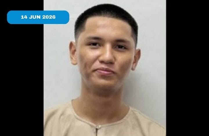 misiing - Wilayah.com.my Mugshot-style portrait of a young man in a beige shirt against a gray background; blue date badge reads 14 JUN 2026.