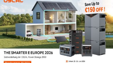 oscal e europe 2 - Wilayah.com.my Cross-sectioned home with solar panels and OS-CAL energy storage systems showcased; promo for The Smarter Europe 2026 event.