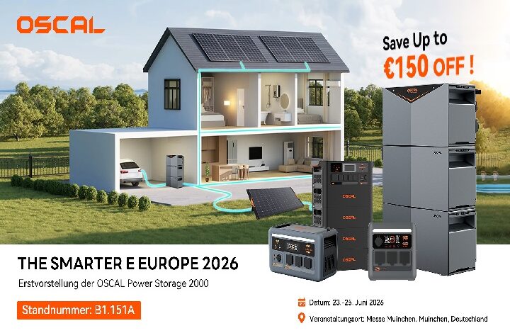 oscal e europe 2 - Wilayah.com.my Cross-sectioned home with solar panels and OS-CAL energy storage systems showcased; promo for The Smarter Europe 2026 event.