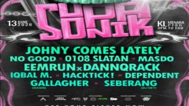 supa sonik - Wilayah.com.my Poster for a neon-themed club night on June 13, 2026, with a pink, bold title and turquoise artist lineup; tickets at atasangin.com.