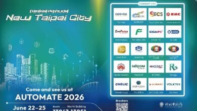 Invitation banner for Automate 2026 with New Taipei City branding, teal cityscape, and a right-side grid of sponsor logos.