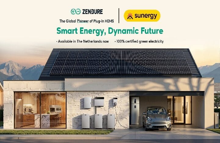 Solar-powered home with a large rooftop solar array and a parked electric car under a shaded carport, marketing banner reads 'Smart Energy, Dynamic Future'.