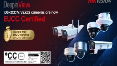 hikvision - Wilayah.com.my Hikvision DeepinView cameras with EUCC Certified badge and certification seal, advertising secure surveillance equipment.