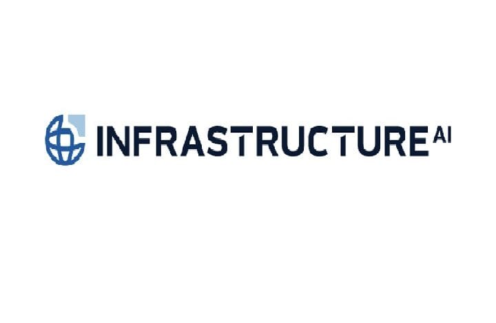 Infrastructure AI logo with a blue globe icon and bold navy wordmark