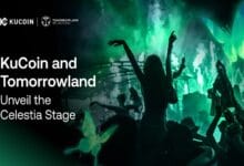 ku coin - Wilayah.com.my Banner announcing KuCoin and Tomorrowland unveiling the Celestia Stage, with a silhouetted crowd against a green-lit concert scene.