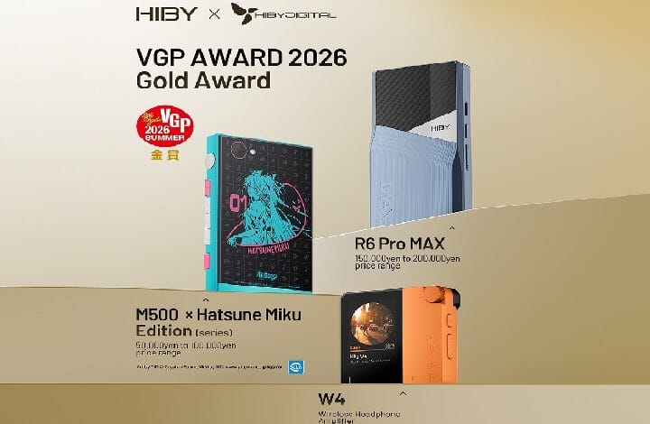 vgp award - Wilayah.com.my VGP Award 2026 Gold Award collage featuring HiBy devices: M500 Hatsune Miku Edition, R6 Pro MAX, and W4 wireless headphone amplifier.